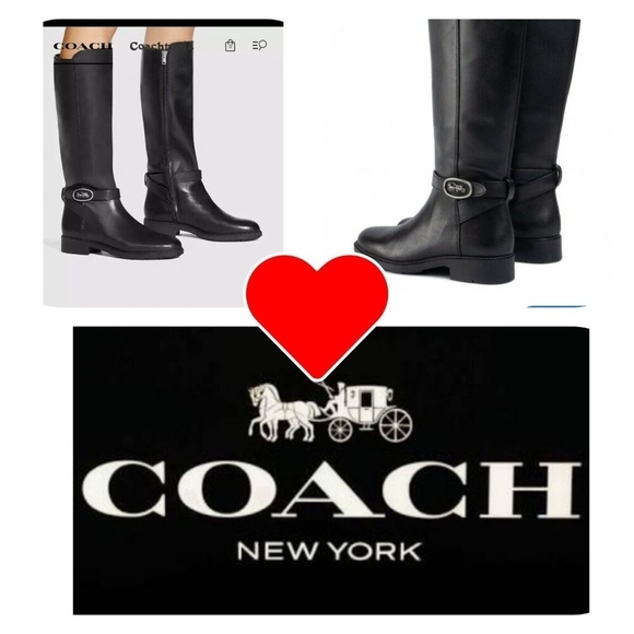 Women's COACH Black Walnut LEATHER Horse Carriage Equestrian Riding Knee Boots - Picture 1 of 15
